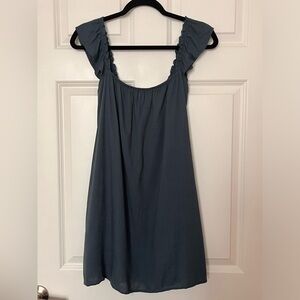 Teal ruffled sleeves dress